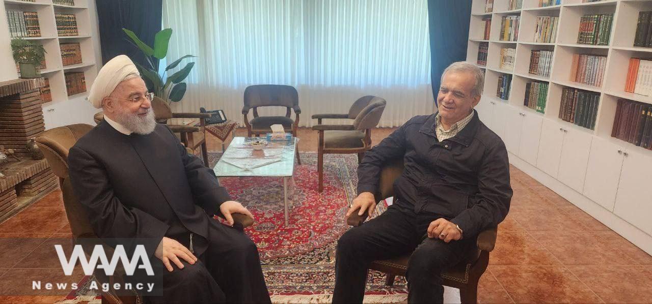 The meeting of Masoud Pezeshkian, the reformist candidate in the presidential elections, with Hassan Rouhani, the former president / Social Media / WANA News Agency