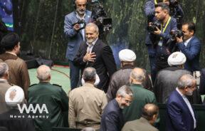 Iran's new President, Masoud Pezeshkian attends his swearing-in ceremony at the parliament in Tehran, Iran, July 30, 2024. Majid Asgaripour/WANA (West Asia News Agency)