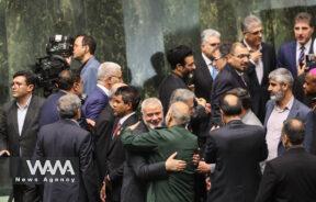 Palestinian group Hamas' top leader Ismail Haniyeh attends the swearing-in ceremony of Iran's new President, Masoud Pezeshkian at the parliament in Tehran, Iran, July 30, 2024. Majid Asgaripour/WANA (West Asia News Agency)