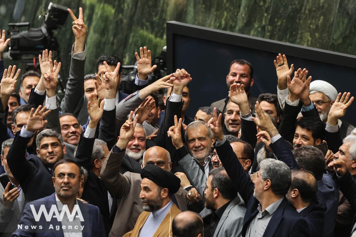 Iran's new President, Masoud Pezeshkian attends his swearing-in ceremony at the parliament in Tehran, Iran, July 30, 2024. Majid Asgaripour/WANA (West Asia News Agency)