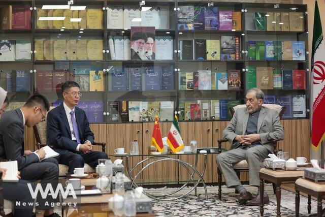 WANA - The Advisor to the Supreme Leader on International Affairs, Ali Akbar Velayati, metting with the new Chinese ambassador to Iran, Kong Peiwu