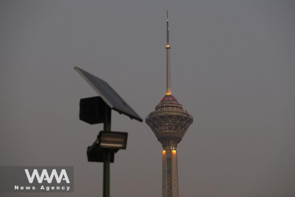 Milad tower and a solar panel, are seen in Tehran, Iran October 13, 2020. Picture taken October 13, 2020. Majid Asgaripour/WANA (West Asia News Agency)