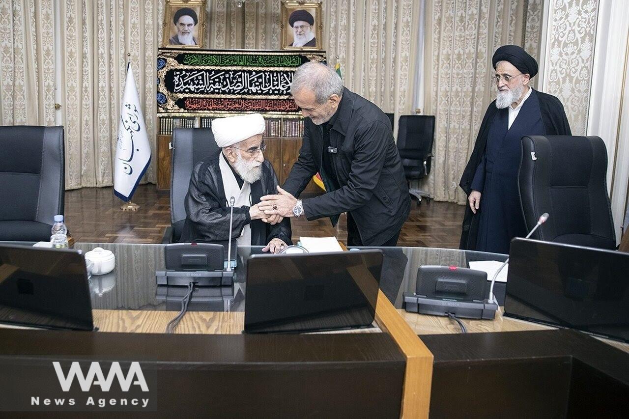 Masoud Pezeshkian the president-elect met with Ayatollah Jannati, the head of the Guardian Council. President office / WANA News Agency