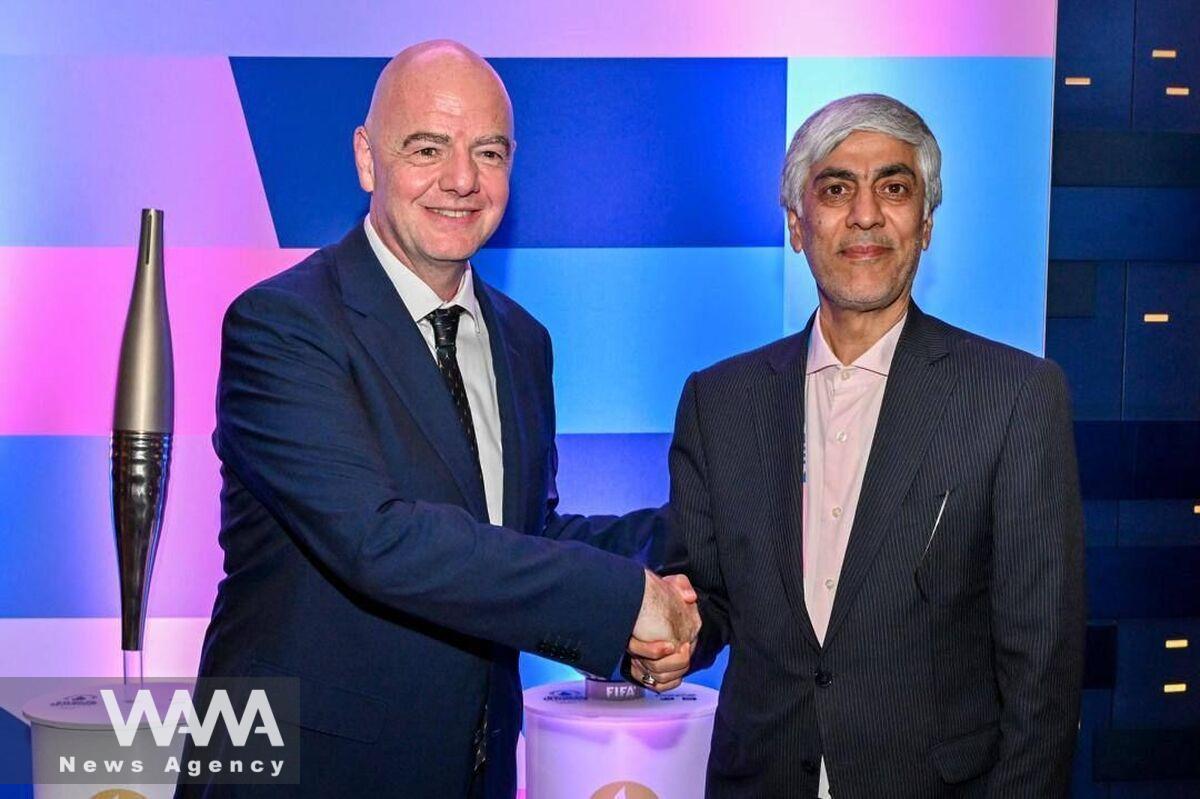 Kioumars Hashemi, The Minister of Sports and Youth of Iran metting with FIFA President Gianni Infantino at Parc des Princes Stadium in Paris. 10 August 2024. Social Media / WANA News Agency