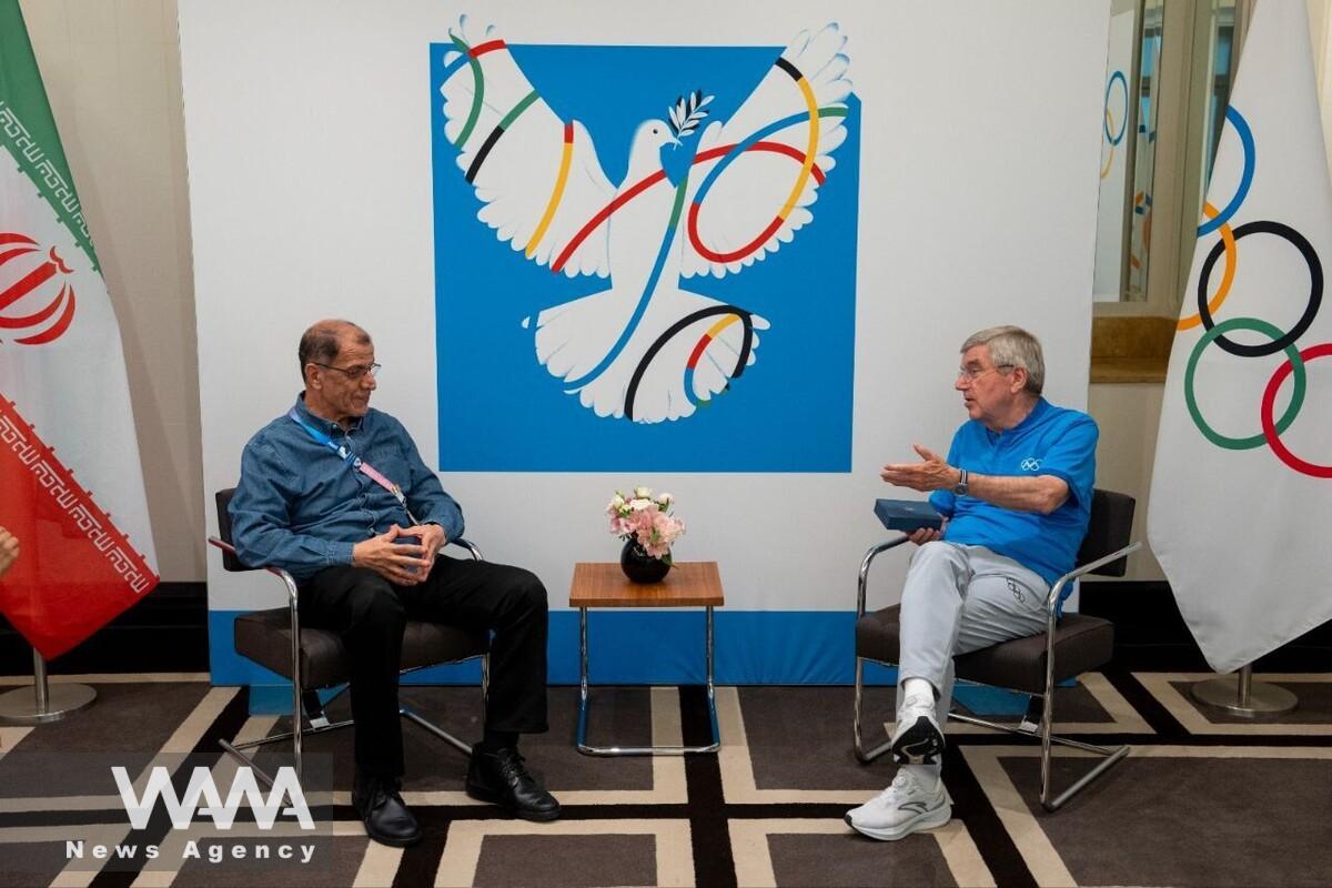 Meeting between the President of the National Olympic Committee and Thomas Bach. 07 August 2024. Social Media / WANA News Agency