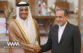 Qatari Deputy Prime Minister and Foreign Minister Sheikh Mohammed bin Abdulrahman Al Thani attends a meeting with Iran's Foreign Minister Abbas Araghchi