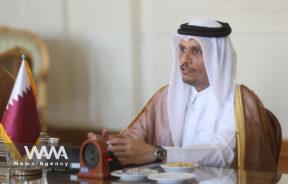 Qatari Deputy Prime Minister and Foreign Minister Sheikh Mohammed bin Abdulrahman Al Thani attends a meeting with Iran's Foreign Minister Abbas Araghchi