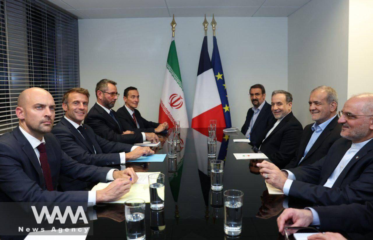 Masoud Pezeshkian meeting with French President Emmanuel Macron during UNGA79