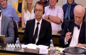 Javaid Rehman, the former UN Special Rapporteur on Human Rights in Iran participating in a meeting of the Mujahedin-e-Khalq (MEK), a terrorist group. Social Media/ WANA News Agency