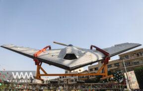 A drone is displayed to showcase Iran's authority during the Iranian defence week, in a street