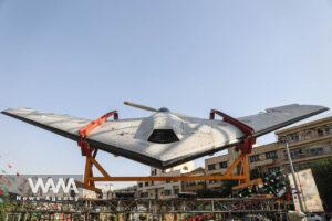 A drone is displayed to showcase Iran's authority during the Iranian defence week, in a street