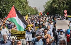 Demonstrators rally against Israel's strikes on Gaza and Lebanon during a demonstration