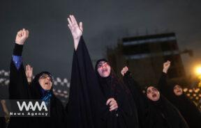 Demonstrators chant during an anti-Israel protest following an Israeli strike on Lebanon