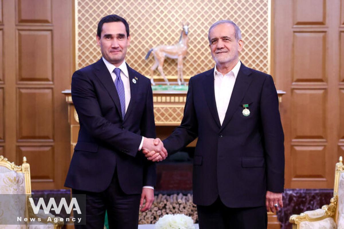  Pezeshkian meeting Serdar Berdimuhamedow, the President of Turkmenistan. Oct 2024. Social Media / WANA News Agency 