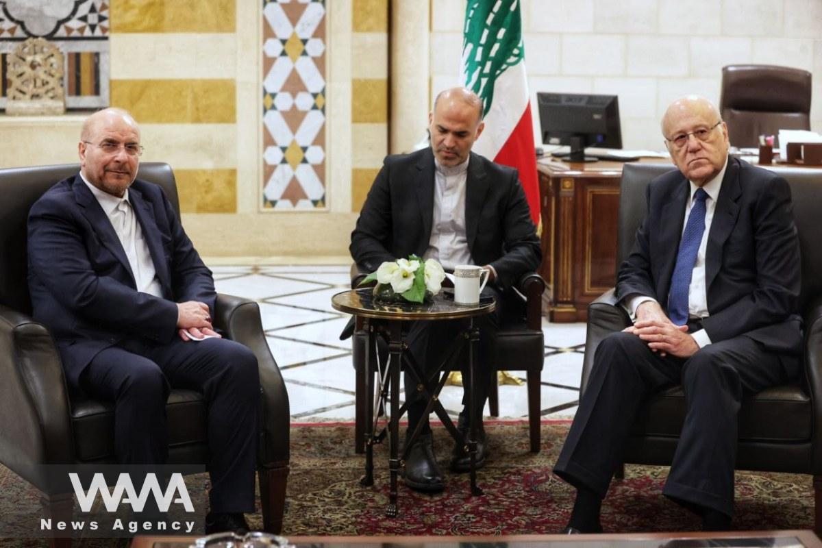 Mohammad Bagher Ghalibaf, Speaker of Iran’s Parliament metting with Najib Mikati, the caretaker Prime Minister of Lebanon