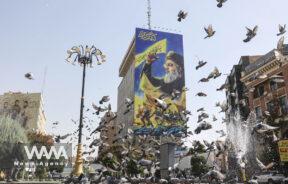 A billboard with a picture of the late Lebanon's Hezbollah leader Sayyed Hassan Nasrallah is displayed on a building in Tehran