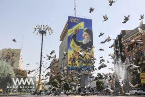 A billboard with a picture of the late Lebanon's Hezbollah leader Sayyed Hassan Nasrallah is displayed on a building in Tehran