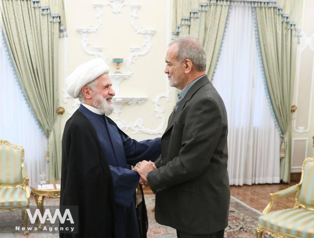 Sheikh Naim Qassem Secretary-General of Hezbollah in Lebanon  and Masoud Pezeshkian, President of Iran