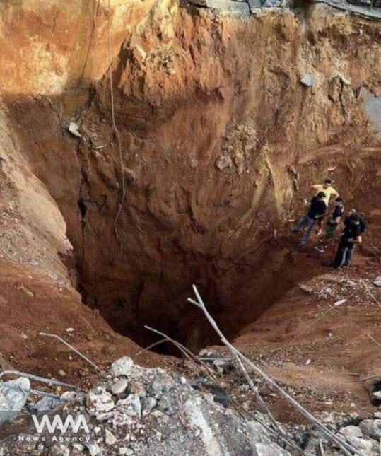 The crater created at the site of Nasrallah's assassination by bunker-buster bombs