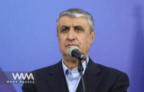 Head of Iran's Atomic Energy Organization Mohammad Eslami looks on during a news conference with International Atomic Energy Agency (IAEA) Director General Rafael Mariano Grossi, in Tehran