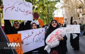 Iranians attend an anti-Israel gathering in front of the United Nations office in Tehran