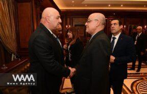 The Iranian Ambassador to Beirut, Mojtaba Amani and Joseph Aoun, lebanon's president