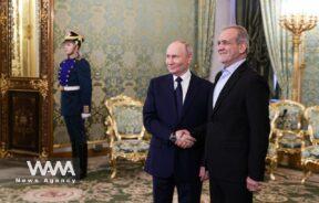 Russian President Vladimir Putin and Iranian President Masoud Pezeshkian meet in Moscow, Russia January 17, 2025. Handout / WANA News Agency