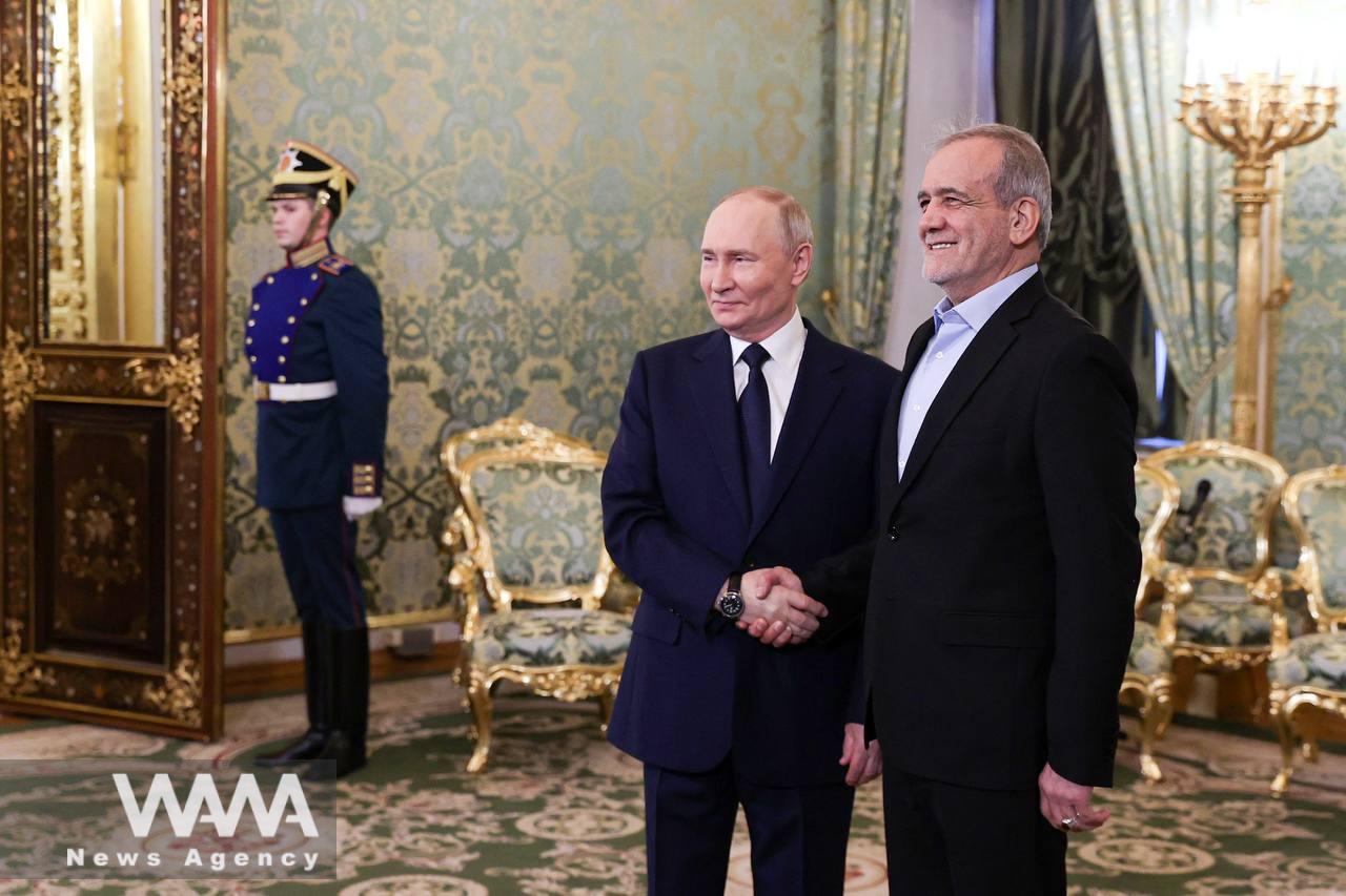 Russian President Vladimir Putin and Iranian President Masoud Pezeshkian meet in Moscow, Russia January 17, 2025. Handout / WANA News Agency