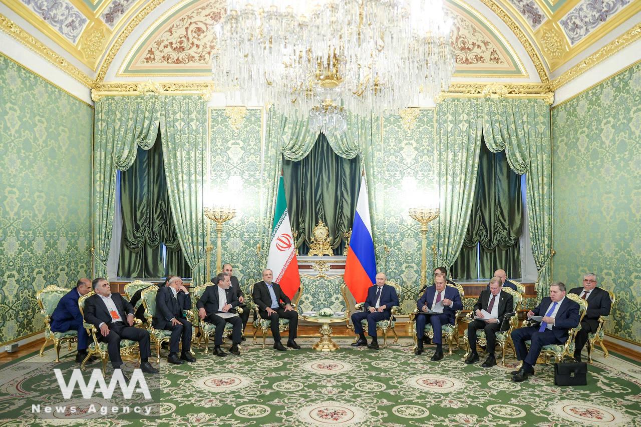 Russian President Vladimir Putin and Iranian President Masoud Pezeshkian meet in Moscow, Russia January 17, 2025. Handout / WANA News Agency