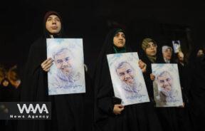 Iranian women hold pictures of the late Lebanon's Hezbollah leader Sayyed Hassan Nasrallah during a celebration after the news of a ceasefire between Hamas and Israel, in Tehran, Iran, January 16, 2025. Majid Asgaripour/WANA (West Asia News Agency)