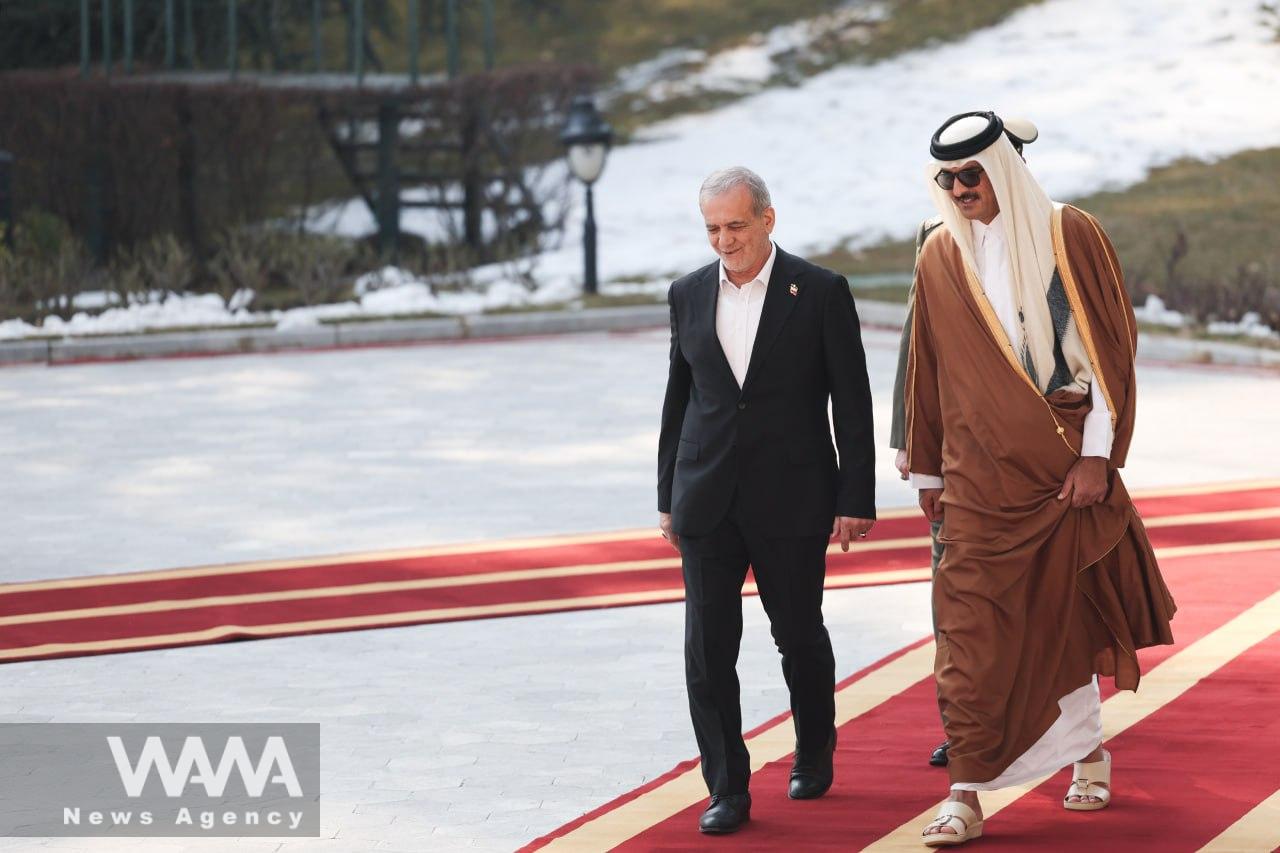 The Emir of Qatar was welcomed by the President of Iran at Saadabad Palace. President PR / WANA News Agency