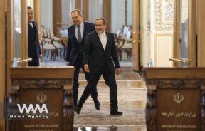 Iranian Foreign Minister Abbas Araghchi speaks during a joint press conference with Russia's Foreign Minister Sergei Lavrov in Tehran