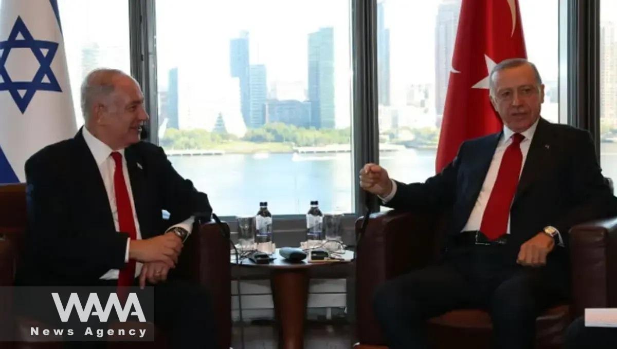 Meeting between Erdoğan and Benjamin Netanyahu on the sidelines of the United Nations General Assembly, 19 September 2023. Social media / WANA News Agency