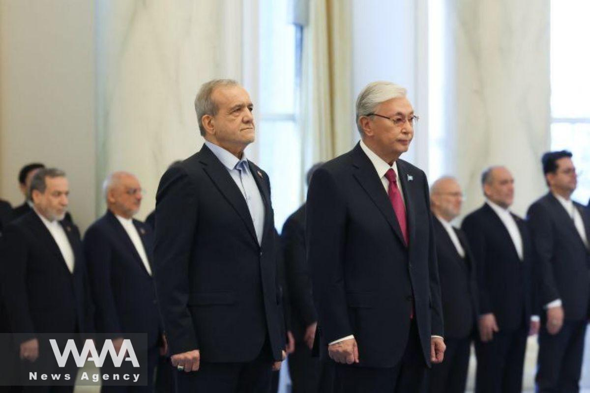 Iranian President Masoud Pezeshkian bilateral meeting with Kazakhstan’s President. Social media/ WANA News Agency