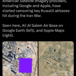 Reports of Blurred U.S. Military Bases on Google and Apple Maps. Social Media / WANA News Agency